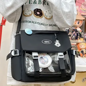 Cute Japanese style messenger bag, large capacity student school bag, casual daily shoulder bag.
