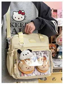 Cute Japanese style PU ita bag transparent crossbody shoulder bag for anime pins and dolls.