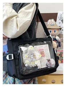 College style minimalist large capacity ita bag messenger bag with transparent badge window.