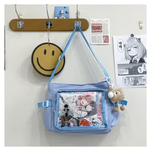 College style large capacity transparent ita bag crossbody shoulder bag with clear front pocket.