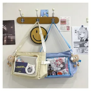 College style large capacity messenger bag with clear window, perfect canvas itabag for daily use.