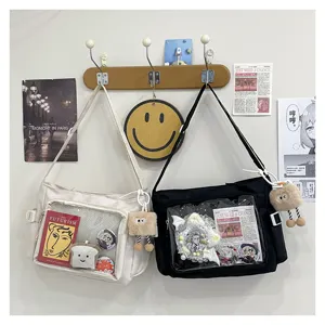 College style large capacity ita bag transparent messenger bag for women pins and dolls.