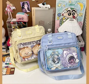 Cute canvas ita bag transparent window messenger bag Japanese style school shoulder bag for girls