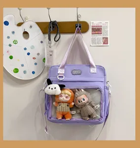 Cute Japanese style purple ita bag transparent doll backpack student messenger bag for display