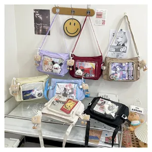 Canvas ita bag clear window messenger bag cross body student style aesthetic shoulder bag details