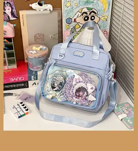 Japanese style sweet ita bag clear transparent window shoulder bag student backpack cute blue