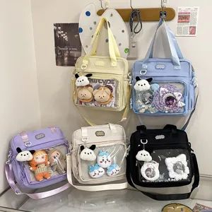 Kawaii College Style Ita Bag Clear Window Casual Backpack Cute PU Leather School Bookbag Multi-Use Crossbody Bag