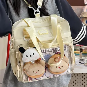 Cute Japanese style Ita backpack PU leather transparent shoulder bag with cute plush toys decor
