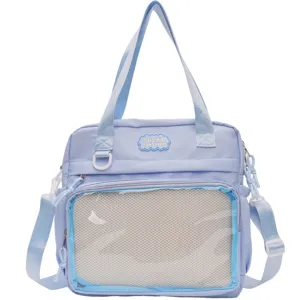 Cute Japanese style ita bag clear window shoulder handbag light blue casual crossbody bag