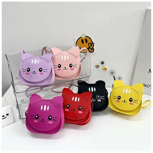 Cute Cartoon Cat Crossbody Bag PU Leather Mini Shoulder Bag Fashion Daily Accessories Messenger Bag For Girls Women
