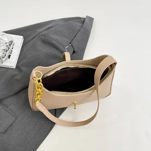 Chic minimalist faux leather underarm shoulder bag for women, trendy autumn winter daily purse