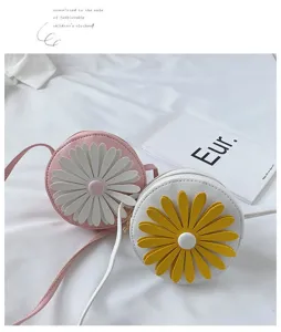 Kids round PU leather crossbody bag cute daisy flower shoulder bag for toddler girls boys