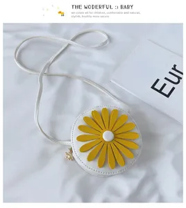 Cute kids daisy crossbody bag white PU leather round cute coin purse for boys and girls.