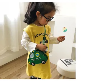 Bolso cruzado de dibujos animados para niños y bonito vestido, moda diaria para niñas pequeñas.