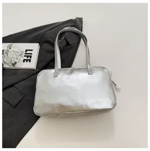Silver bowling handbag minimalist tote shoulder bag versatile large capacity daily casual style
