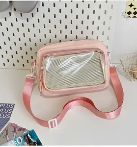 Pink ita bag transparent front pocket crossbody shoulder bag sweet casual student bag