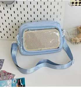 Japanese ins style sweet transparent mesh shoulder crossbody bag for women casual daily use.