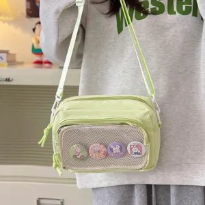 Cute Japanese style Ita bag transparent mesh crossbody shoulder bag for sweet daily casual wear.