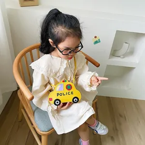 Bolso cruzado forma coche de policía amarillo niños linda bolsa hombro accesorios