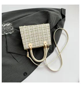 Sac Bandoulière en Tweed Chic Petit Sac à Épaule Tendance Sac à Main Élégant pour Femme Mode