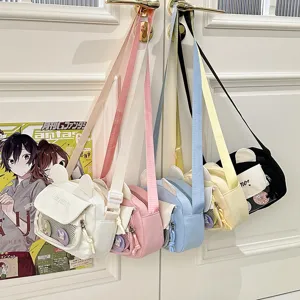 Cute Animal Ears Canvas Crossbody Itabag Transparent Mesh Pocket Women Casual Shoulder Bag Student Phone Purse