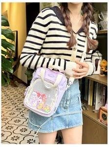 Japanese ACG transparent ita bag women nylon single shoulder messenger bag with clear mesh pocket.