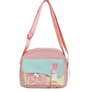 Cute pastel pink crossbody shoulder bag for women and girls, casual multi-pocket design.