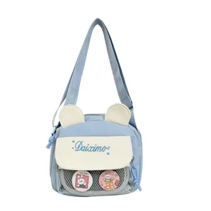 Cute bunny ear canvas shoulder bag sweet casual crossbody bag for women and students style.
