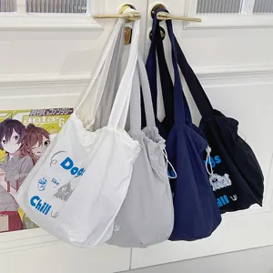 Casual Nylon Tote Bag For Women Large Capacity Shoulder Bag Lazy Style Letter Print Shopping Bag Daily Handbag