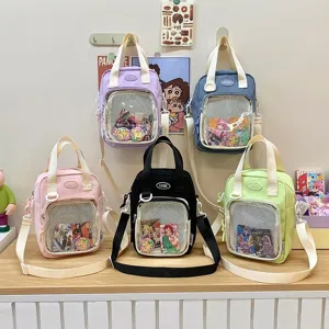 Japanese anime itabag transparent front pocket cute shoulder messenger nylon handbag for students