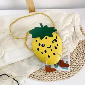 Children mini yellow strawberry crossbody bag cute cartoon shoulder coin purse for kids