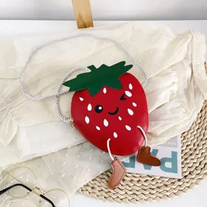 Kids cute strawberry crossbody bag, funny cartoon design mini shoulder purse for daily use.