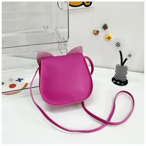 Cute pink cat ear crossbody bag for kids, mini PU leather shoulder bag for daily fashion wear.