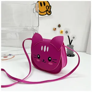 Cute pink cat crossbody bag for kids, mini PU leather shoulder bag with cute ears.