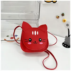 Red cute cat cartoon crossbody bag for kids girls fashion mini shoulder bag accessory