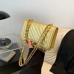 Fashion women quilted chain shoulder bag elegant luxury designer crossbody handbag for ladies