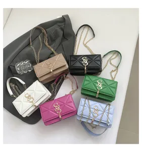Women fashion quilted chain crossbody shoulder bag trendy small square bag multi color