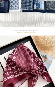 Vintage bloemen rode en blauwe katoen linnen vierkante sjaal voor vrouwen elegante haarband.