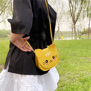 Cute yellow cat crossbody bag for women and girls, mini PU leather shoulder bag cute accessory.