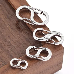 Stainless steel S-hook spring clasps for jewelry making, DIY connectors, pack of 4.