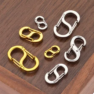 Polished stainless steel S-shaped spring clasps connector for DIY jewelry and bags.