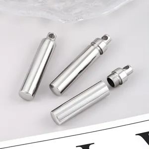 Pendentif flacon de parfum cylindrique creux en acier inoxydable poli pour collier DIY.