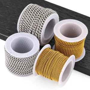 Stainless steel curb chain rolls diy necklace bracelet jewelry making supplies gold silver spool