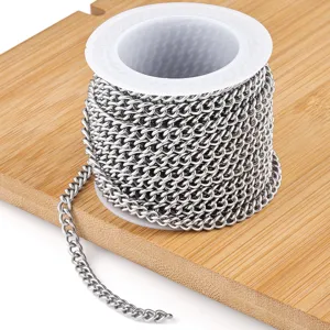 Stainless steel curb chain spool for DIY jewelry making, ideal for hip-hop necklaces and bracelets.