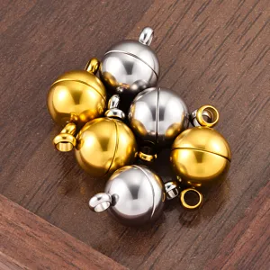 Stainless steel spherical magnetic clasp for DIY necklace and bracelet fastening accessories.