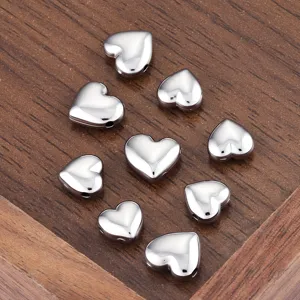 Stainless steel polished heart hole beads DIY bracelet necklace jewelry making charms.