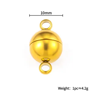 Detailed view of the 10mm golden spherical magnetic clasp for DIY jewelry necklace making.