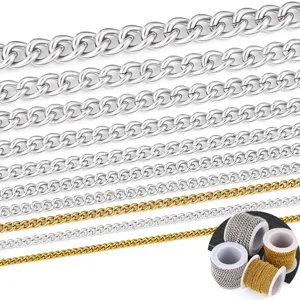 Stainless Steel Curb Chain For DIY Jewelry Making Hip Hop Cuban Link Bulk Chain Silver Gold Unfinished Chain Spool
