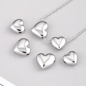 Stainless Steel Polished Heart Through-Hole Beads High Quality Shiny Metallic Love Heart Loose Spacer Beads For DIY Bracelet Necklace Jewelry Making Components Charms