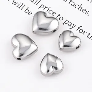 Stainless steel polished heart hole beads DIY charm bracelet necklace jewelry making accessories